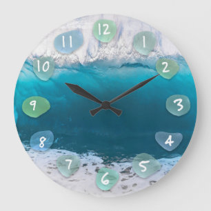 Verre de mer et vague océanique grande horloge