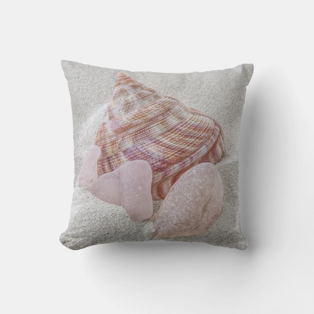 Verre de mer rose et coquillage - coussin (Recto)