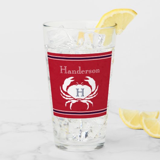 Verre de navigation Crab Rouge Blanc Monogrammé (Dos glace)