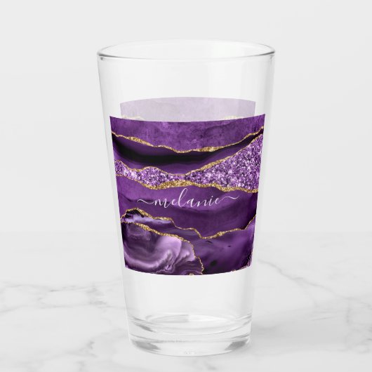 Verre de Parties scintillant en or violet avec nom (Dos)
