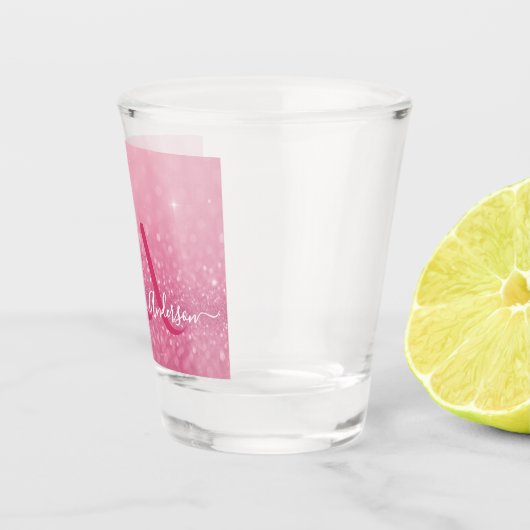 Verre de Parties scintillant rose avec nom et init (Droite)