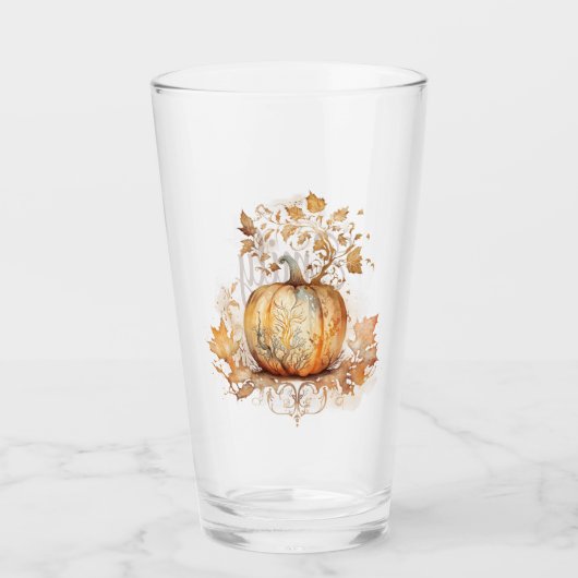 Verre Décor de rêve en automne avec citrouille et feuill (Devant)