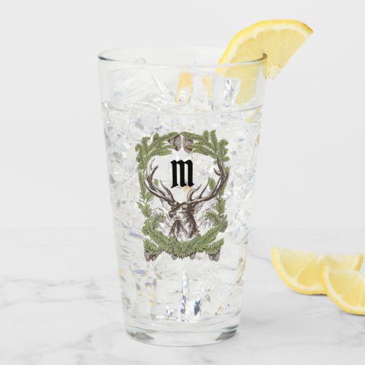 Verre Deer Buck Pine Garland Monogram Man Cave Lodge (Dos glace)