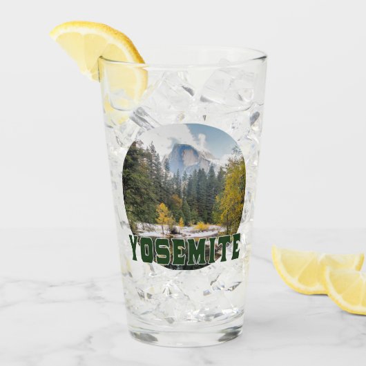 Verre Demi-dôme en automne, avec le texte "Yosemite" (Devant glace)