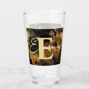 Verre d'encre d'alcool noir et or personnalisé