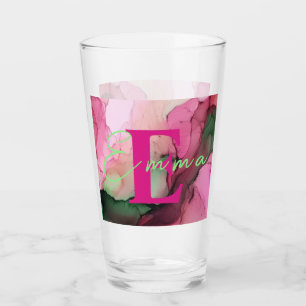 Verre d'encre d'alcool rose et vert personnalisé
