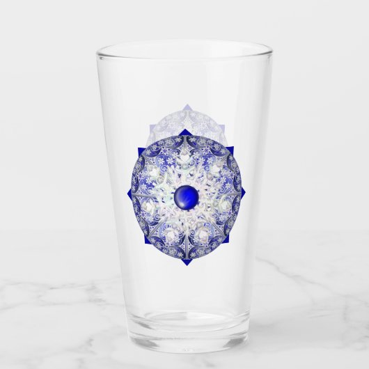 Verre Dentelle en céramique Bleu de Grèce & flocon de ne (Devant)