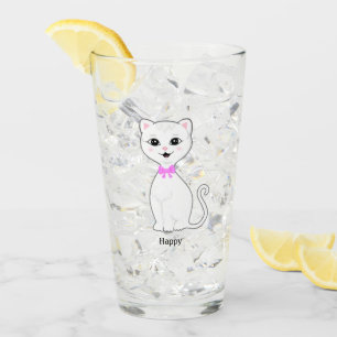 Verre Dessin animé de chat blanc heureux mignon