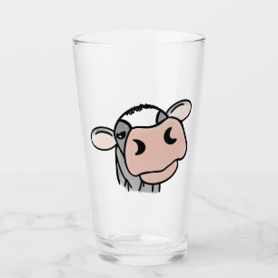 Verre dessin animé vache noir blanc rose baiser gris ani