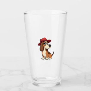 Verre Dessin animé vintage Basset Hound au chapeau rouge