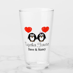 Verre Dessin de manchot romantique personnage mariage co