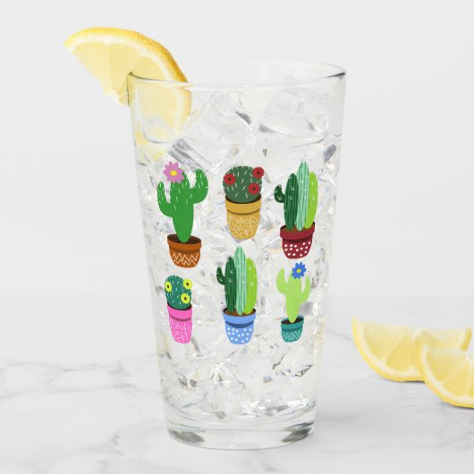 Verre Dessin tendance Cactus pointillés (Devant glace)