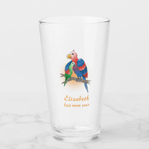 Verre Deux perroquets Bonne fête des mères