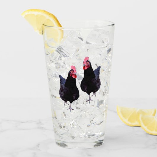 Verre Deux Poulets Noirs Funky, (Devant glace)