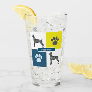 Verre Doberman Pinscher Chien Silhouette & Paw Grille Y&