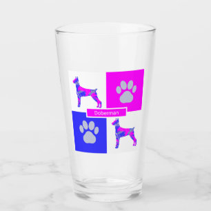 Verre Doberman Pinscher Silhouette Dog & Paw Rose