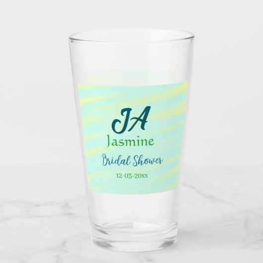 Verre Douce aquarelle bleu vert nom de douche de mariée (Devant)