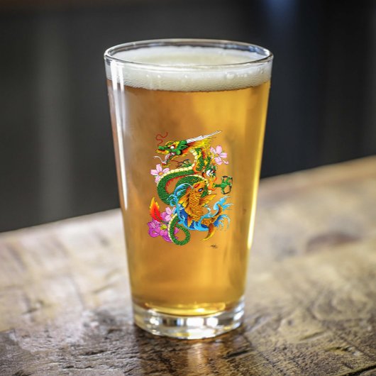 Verre Dragon chinois vert Koi