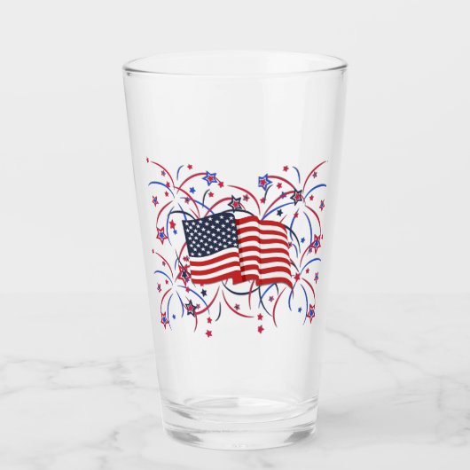 Verre Drapeau américain et feux d'artifice (Devant)