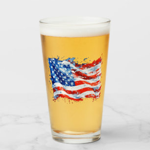 Verre Drapeau américain USA Aquarelle 4 juillet
