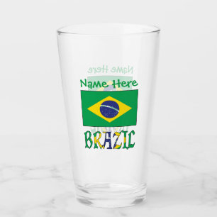 Verre Drapeau brésilien du Brésil Vert Personnalisation