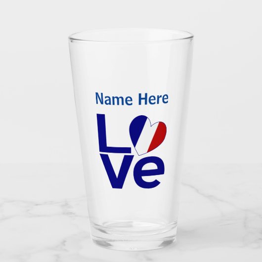 Verre Drapeau de coeur Bleu AMOUR Personnalisé (Devant)