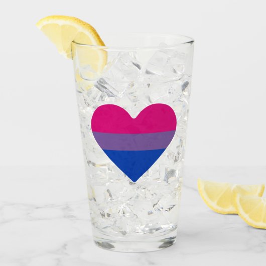 Verre Drapeau de fierté bisexuel Cœur (Devant glace)