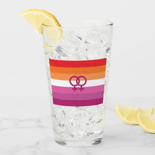 Verre Drapeau de fierté lesbienne WLW (Coucher de soleil (Devant glace)