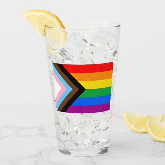 Verre Drapeau de fierté progressiste LGBTQ+ (Devant glace)