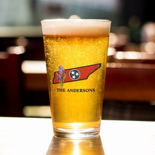 Verre Drapeau du Tennessee avec fleur d'état Iris texte 