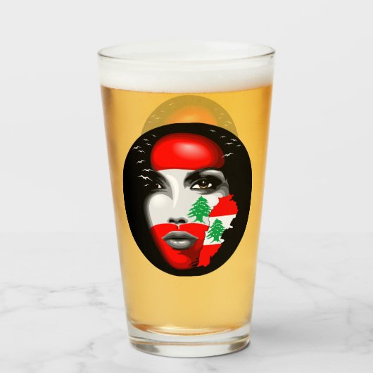Verre Drapeau et carte du Liban sur le visage de la fill (Devant (rempli))