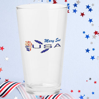 Verre Drapeau USA Rose sur le côté Bleu Personnalisé