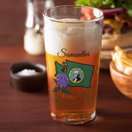 Verre Drapeau Washington et Fleur Rhododendron Pacifique