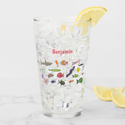 Verre Drôle des créatures marines dessin motif (Dos glace)