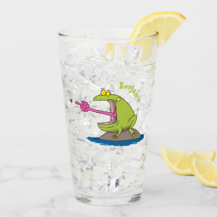 Verre Drôle dessin animé de grenouille et mouche