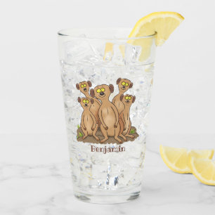 Verre Drôle dessin de la famille meerkat