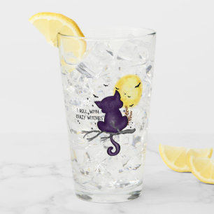 Verre Drôle Halloween Chat noir et Lune magique