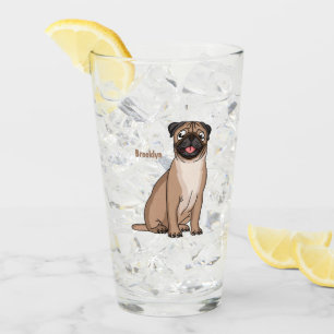 Verre Drôle joyeux dessin animé de chien de carlin