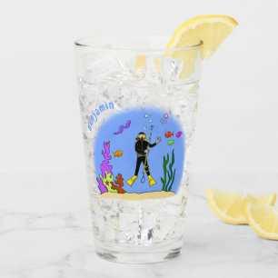 Verre Drôle plongeur et poisson mer créatures dessin ani
