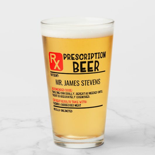 Verre Drôle Prescription de bière Nom personnalisé Bière (Devant (rempli))