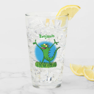 Verre Drôle vert souriant animé lézard d'iguane