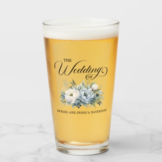 Verre Dusty Bleu Blanc Floral Mariage Favoriser (Devant (rempli))