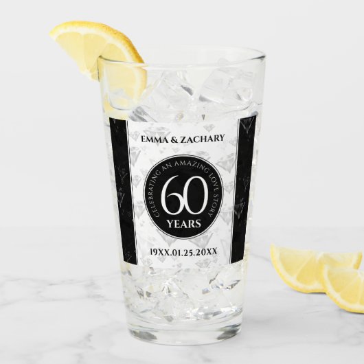 Verre Élégant 60e anniversaire de Mariage de diamant (Devant glace)