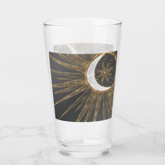 Verre Elegant Gold Doodles Sun Moon Mandala Design (Devant)