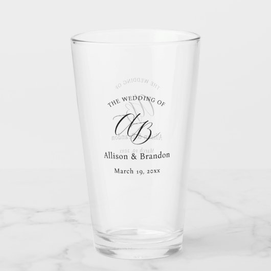 Verre Élégant Mariage Monogramme Script personnalisé (Dos)