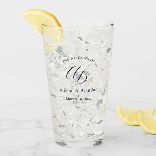 Verre Élégant Mariage Monogramme Script personnalisé (Devant glace)