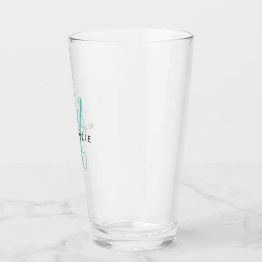 Verre Élégant Monogramme de script Turquoise moderne (Gauche)