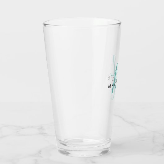 Verre Élégant Monogramme de script Turquoise moderne (Droite)