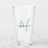 Verre Élégant Monogramme de script Turquoise moderne (Devant)