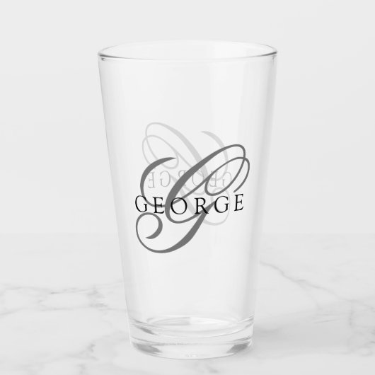 Verre Élégant Nom Monogramme Bière Script (Devant)
